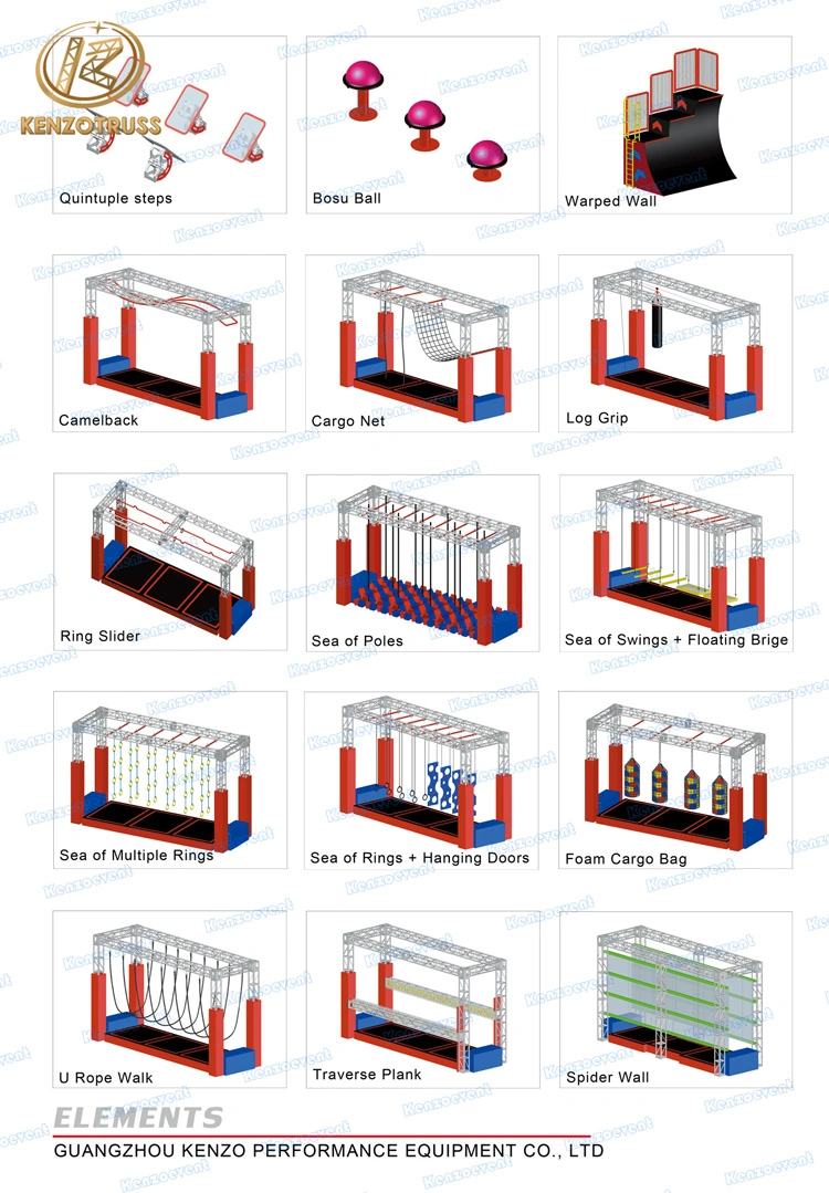 Indoor Ninja Warrior Kids Obstacle Course with Aluminum Structure