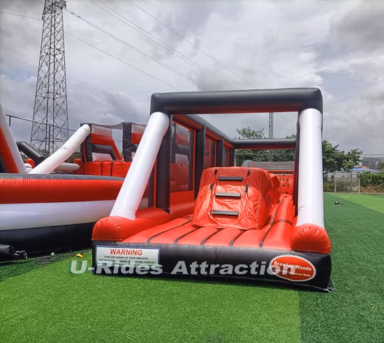 Parque de trampolín inflable al aire libre parque de obstáculos guerrero ninja corriendo carrera de obstáculos inflable para niños y adultos Eventos comerciales de Halloween